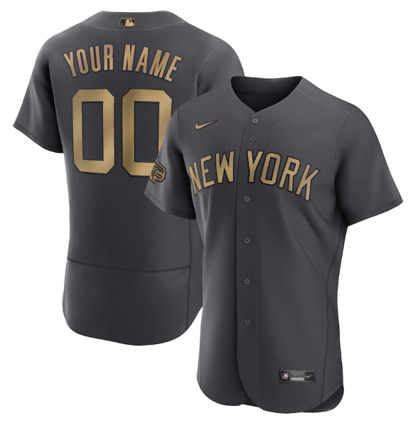 Men's New York Yankees Active Player Custom 2022 All-star Charcoal Flex Base Stitched Baseball Jersey Men's New York Yankees Active Player Custom 2022 All-star Charcoal Flex Base Stitched Baseball Jersey